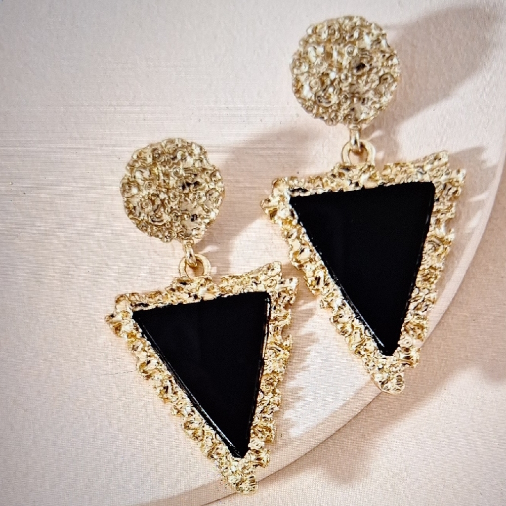 Elegant Gold and Black Triangle Earrings